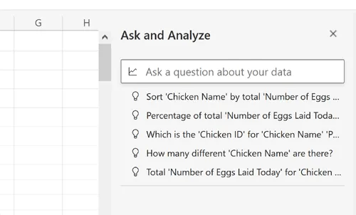 Excel Ask and Analyze table dropdown box