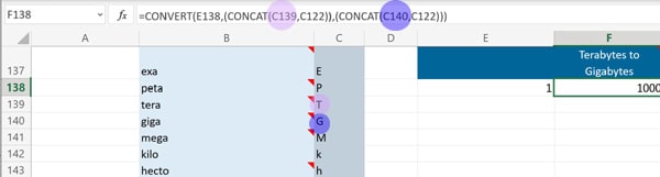 Excel convert function using CONCAT for prefixes