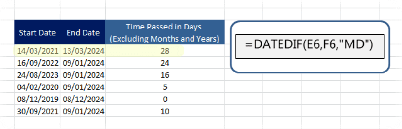 Excel DateDif using the MD operator