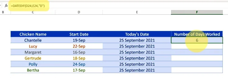 Excel DateDif Function first result