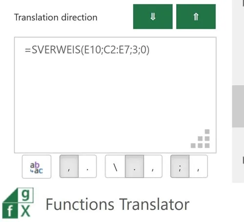 Excel Function Translation Result