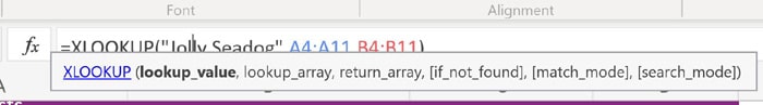 XLOOKUP syntax