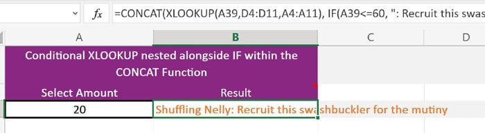 XLOOKUP and IF Functions nested in CONCAT Function less than 60