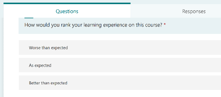 The Ranking question panel completed