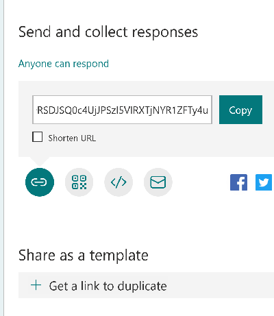 Microsoft Forms send options