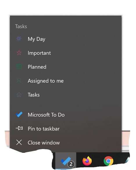 Microsoft To Do Taskbar Menu