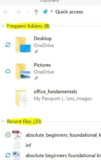 The Windows File Explorer Frequent and Recent Files