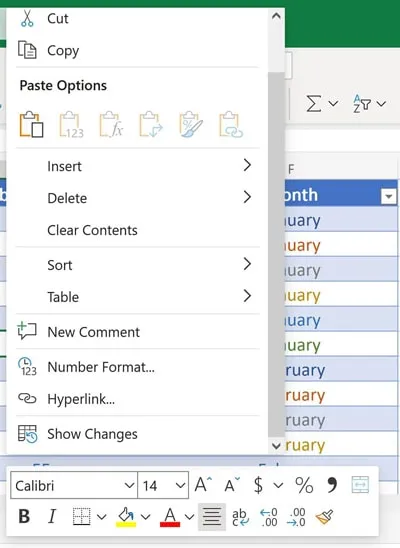 Right Mouse Click in Excel