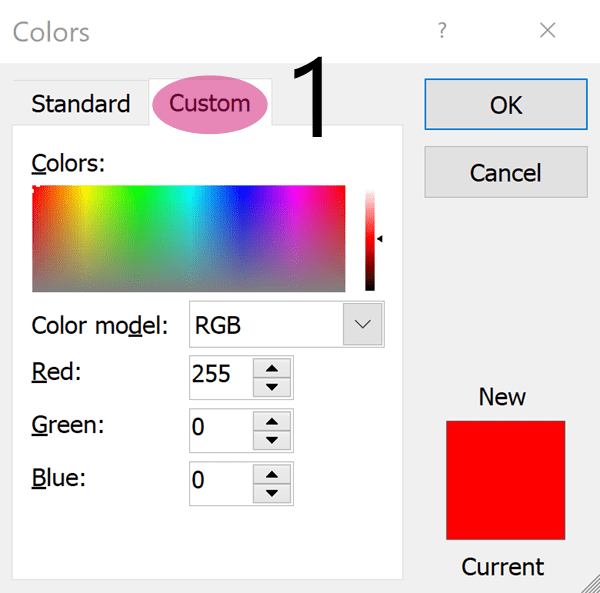 Click Custom Colour Tab
