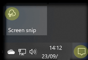 Navigate to the Screen Snip in the Notifications Centre