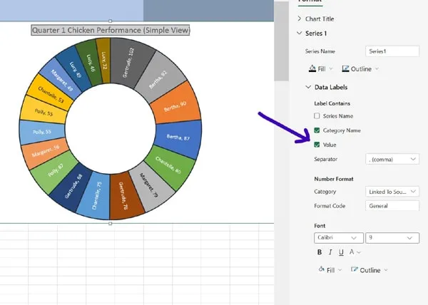 Excel Sunburst Chart Data Label Value Checked