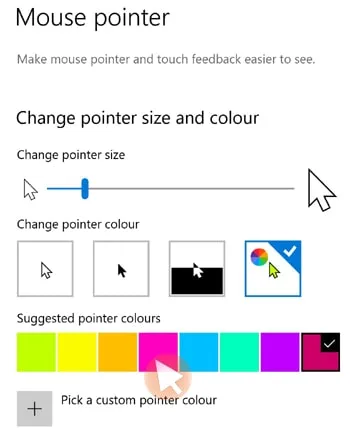 Using Windows 10 Mouse Pointer Settings