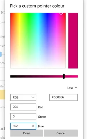 Custom Pointer colours in Windows 10