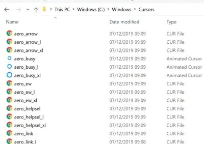 Inside the Cursors Folder in Windows